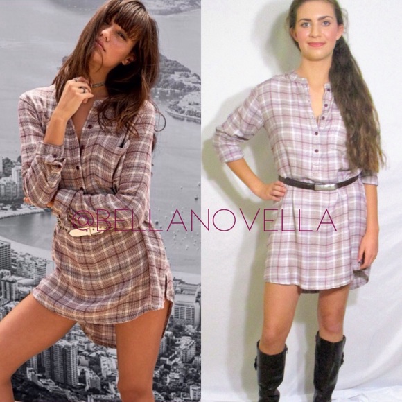 VOLCOM Merlot Plaid Tunic Shirtdress NWT - Picture 2 of 6